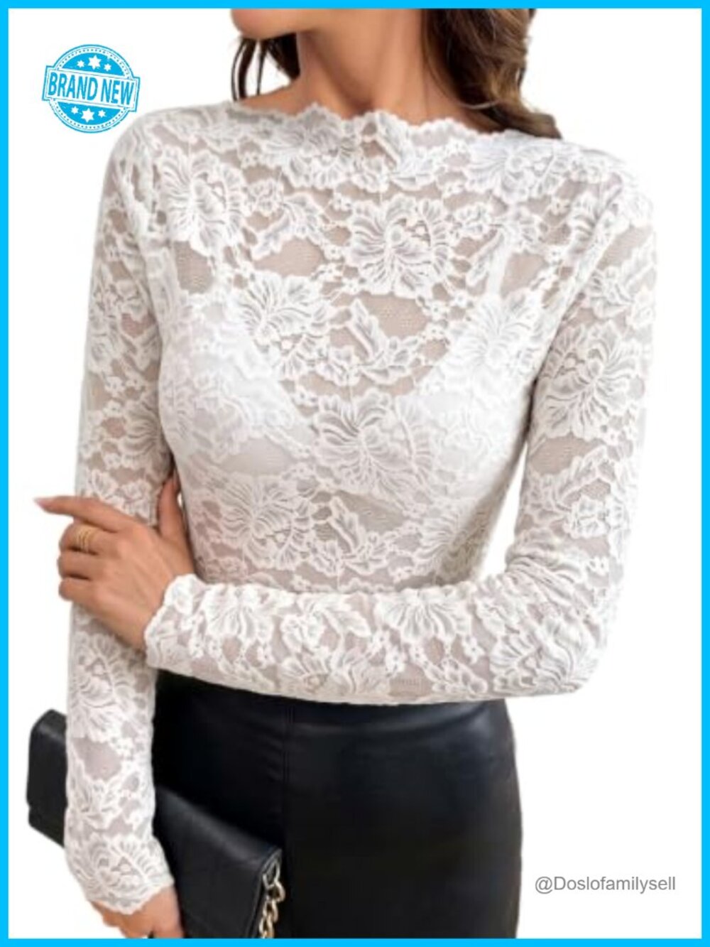 Lace Long Sleeve Blouse Sheer Mesh Floral Top Office Party Layering